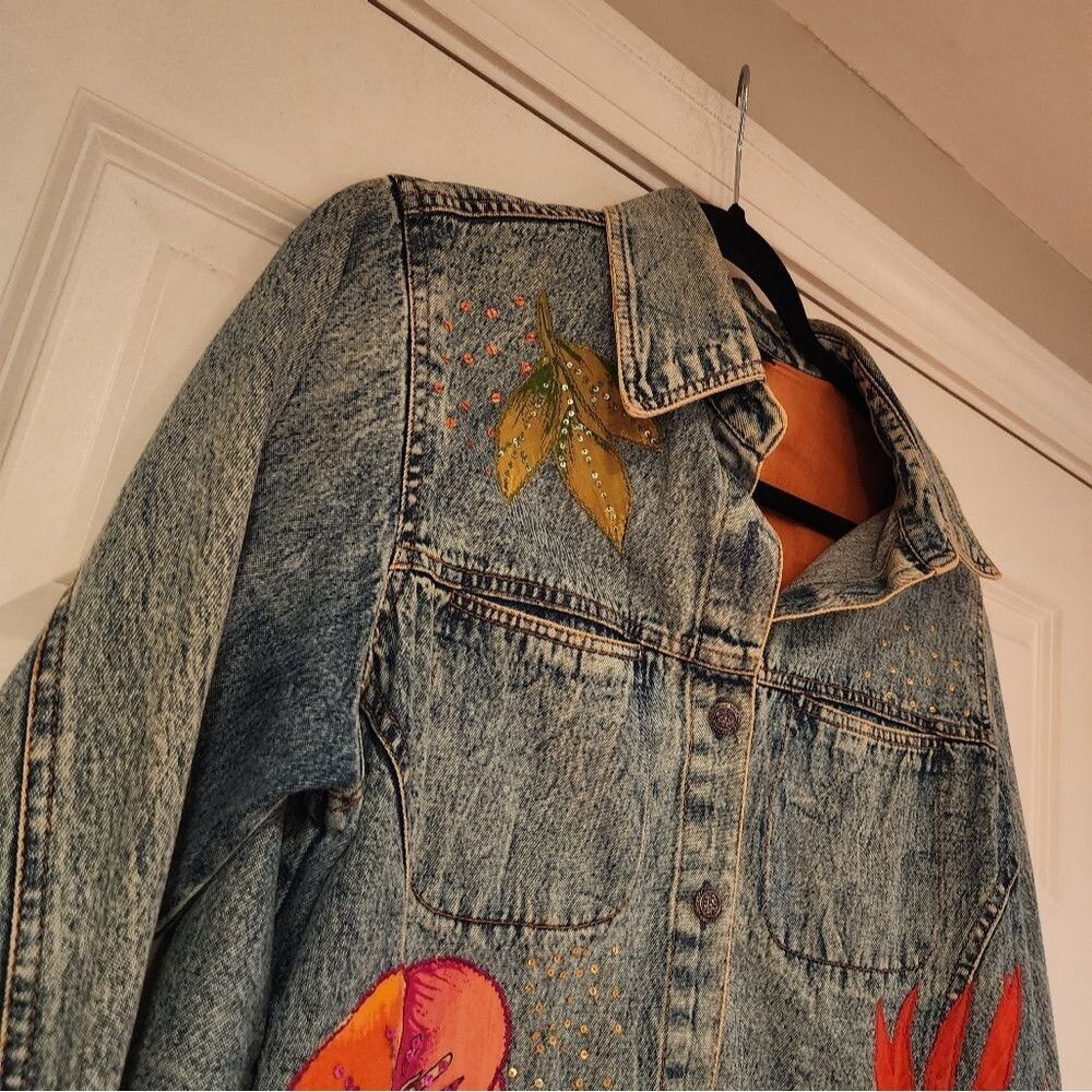 West End vintage cotton floral denim jacket S - Picture 3 of 6